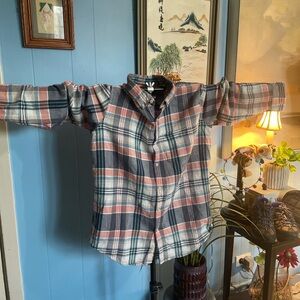 American Eagle Outfitters Men's Casual Plaid Shirt - Navy and Coral